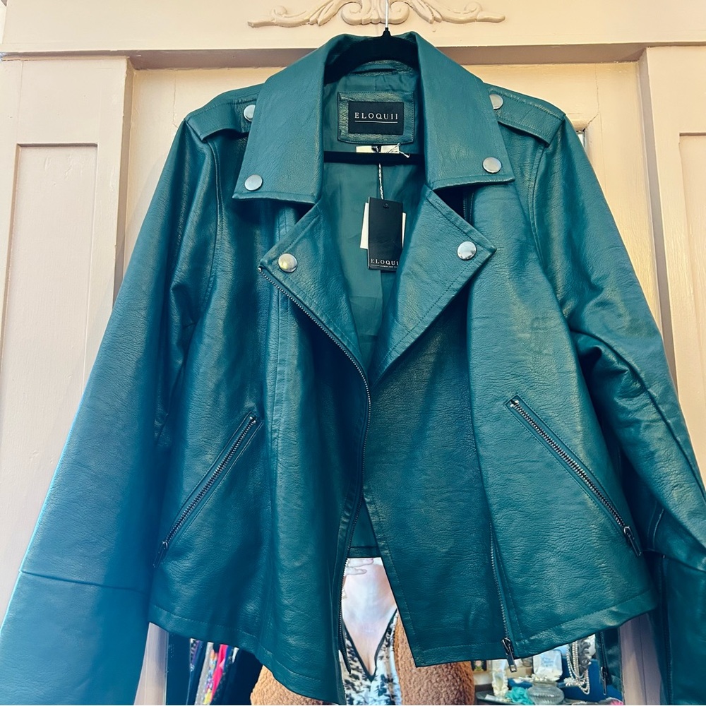 Eloquii Emerald Green Vegan Leather Moto Jacket Size 22/24
